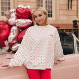 Fancy Oversized French Terry Mockneck - Ruby Red Allover Hearts