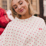 Fancy Oversized French Terry Mockneck - Ruby Red Allover Hearts