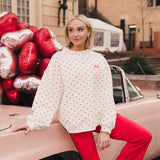 Fancy Oversized French Terry Mockneck - Ruby Red Allover Hearts
