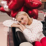 Fancy Oversized French Terry Mockneck - Ruby Red Allover Hearts