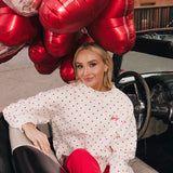 Fancy Oversized French Terry Mockneck - Ruby Red Allover Hearts