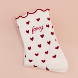 Fancy Heart Ruffle Socks- Black Cherry