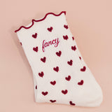 Fancy Heart Ruffle Socks- Black Cherry