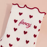 Fancy Heart Ruffle Socks- Black Cherry