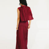 Bailey Mock Neck Pleated Overlay Sleeveless Crop Top - Burgundy