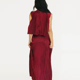 Bailey Mock Neck Pleated Overlay Sleeveless Crop Top - Burgundy