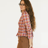 Emely Gingham Smocked Top - Magenta