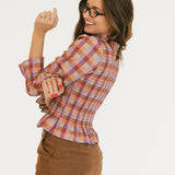 Emely Gingham Smocked Top - Magenta