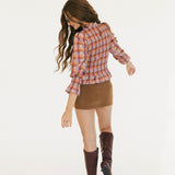 Emely Gingham Smocked Top - Magenta