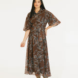 Whitney Floral Print Maxi Dress - Brown