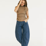 Madalyn Asymetrical Off Shoulder Ruched Top - Mocha