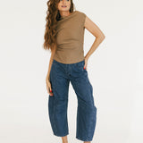 Madalyn Asymetrical Off Shoulder Ruched Top - Mocha