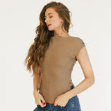 Madalyn Asymetrical Off Shoulder Ruched Top - Mocha