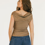 Madalyn Asymetrical Off Shoulder Ruched Top - Mocha