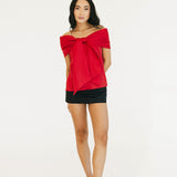 Bow Accented Off The Shoulder Top - Red