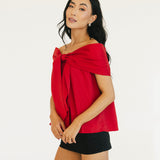 Bow Accented Off The Shoulder Top - Red