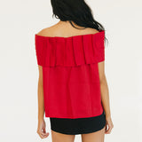 Bow Accented Off The Shoulder Top - Red