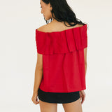 Bow Accented Off The Shoulder Top - Red