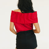 Bow Accented Off The Shoulder Top - Red