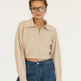 Magnolia V Neck Sweater - Lt Taupe