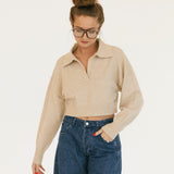 Magnolia V Neck Sweater - Lt Taupe