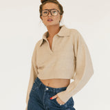 Magnolia V Neck Sweater - Lt Taupe