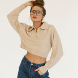 Magnolia V Neck Sweater - Lt Taupe