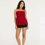 Val Strapless Peplum Top - Red