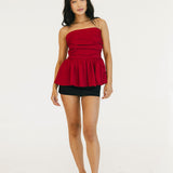 Val Strapless Peplum Top - Red