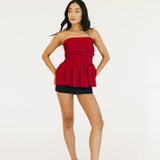 Val Strapless Peplum Top - Red