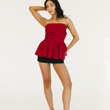 Val Strapless Peplum Top - Red
