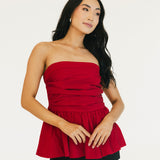 Val Strapless Peplum Top - Red