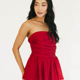 Val Strapless Peplum Top - Red