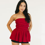 Val Strapless Peplum Top - Red