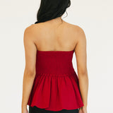 Val Strapless Peplum Top - Red