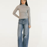 Miley Ribbed Knit Top - Heather Grey