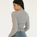 Miley Ribbed Knit Top - Heather Grey