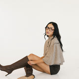 Sarah Solid Short Sleeve Cape Top - Khaki