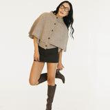 Sarah Solid Short Sleeve Cape Top - Khaki