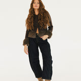 Jamie Faux Fur Trim Knit Cardigan - Brown