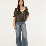 Morgan Polka Dot Top - Dark Brown