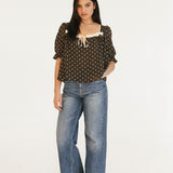 Morgan Polka Dot Top - Dark Brown