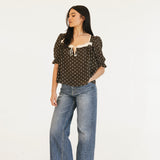 Morgan Polka Dot Top - Dark Brown