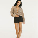 Haylie Smocked Gingham Top - Brown Beige