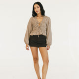 Haylie Smocked Gingham Top - Brown Beige