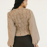 Haylie Smocked Gingham Top - Brown Beige