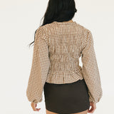 Haylie Smocked Gingham Top - Brown Beige