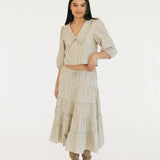 Casey Plaid Button Blouse Top - Olive