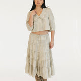 Casey Plaid Button Blouse Top - Olive