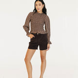 Megan Gingham Smocked Top - Maroon